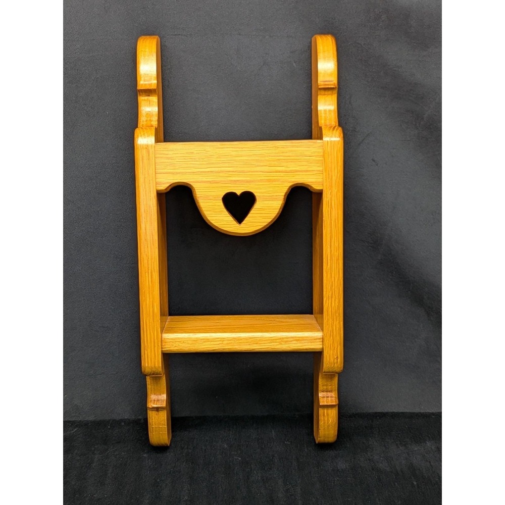 Vtg Oak 2 Tier Shelf Heart Cut Out Knick Knack Rack Tchotchke Trinkets Cottage